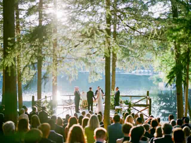 Outdoor wedding ceremony amphitheater at Cedar Lakes Estate with scenic natural backdrop.