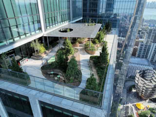 50 Hudson Yards rooftop venue with urban architecture for corporate networking and cocktail events.