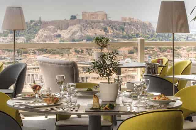 Rooftop dining at St. George Lycabettus with Acropolis view for incentive dinners and board lunches.