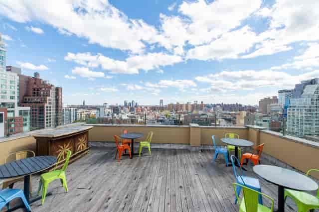 Redford Hotel rooftop terrace with bar for cocktail receptions and networking events.