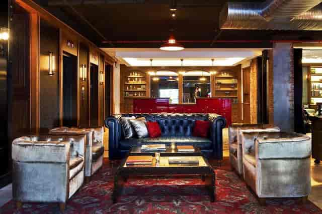 Eclectic lounge at ArtHouse Hotel NYC, ideal for VIP networking and client consultation events.