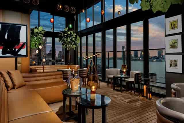 Azul Rooftop lounge with panoramic skyline views for VIP receptions and corporate events.