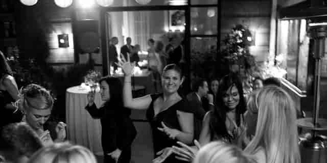 Hotel Giraffe Penthouse reception, indoor-outdoor layout, cocktail party and dance floor event.