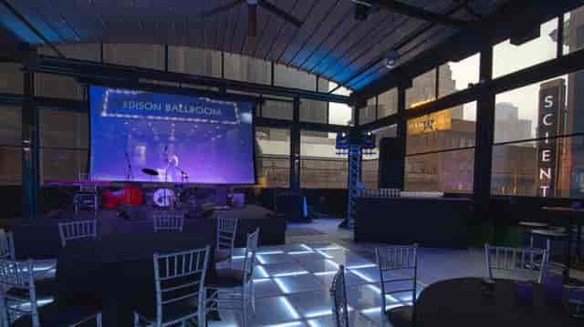 Edison Ballroom South: Versatile event space with stage for corporate receptions and celebrations.