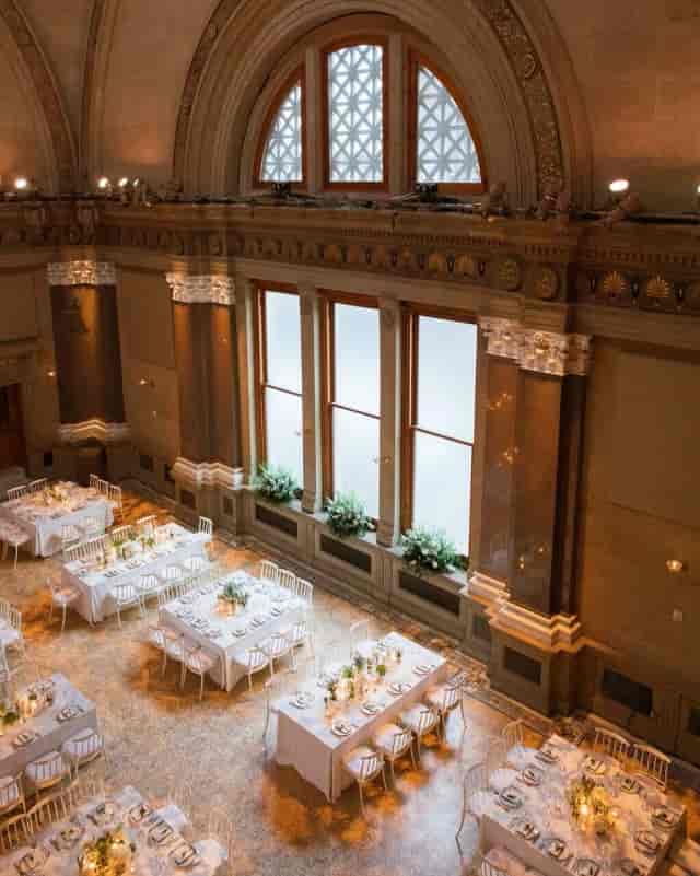 Weylin ballroom event space with historic architecture and elegant dining for weddings and galas.
