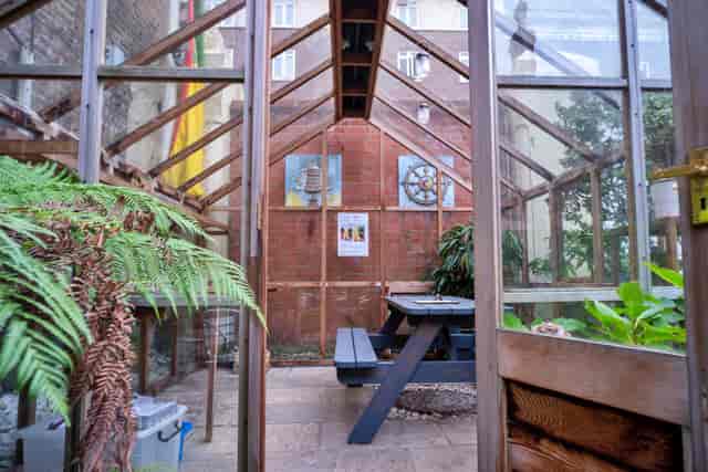 Indoor greenhouse at Jamyang Buddhist Centre for team retreats and brainstorming sessions.
