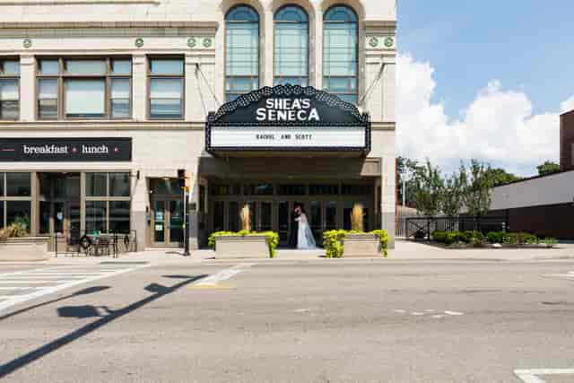 Shea's Seneca event space with classic marquee, ideal for experiential branding and weddings.