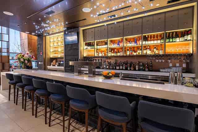Modern YAO private dining room, upscale hotel bar for corporate events and cocktail receptions.