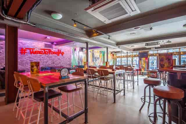 Industrial-chic Front Bar at Bar & Beyond Norwich for networking and team happy hour events.