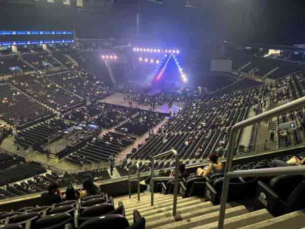 Barclays Center Theater stage setup for events with dramatic lighting and seating arrangements.
