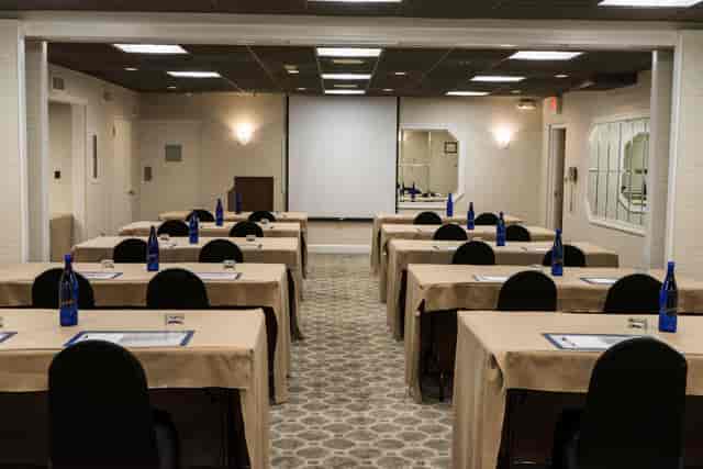 Classroom-style meeting room at The Hub Murray Hill, perfect for corporate events and workshops.