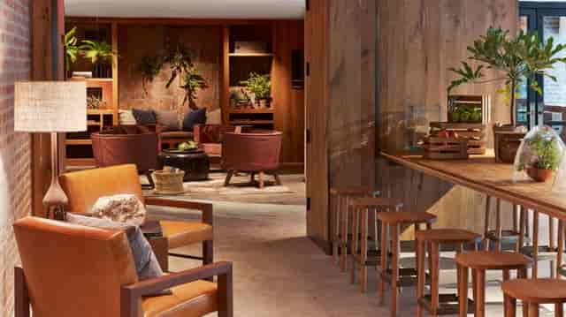 Biophilic breakout lounge at 1 Hotel Central Park for VIP networking and corporate event spaces.