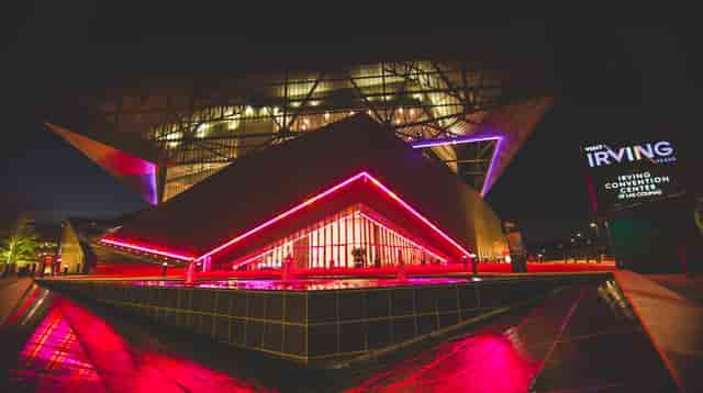 Irving Convention Center Event Plaza: Modern architecture venue for evening gala receptions.