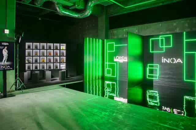 Product activation at TERRADA Warehouse with bold LED lighting for industrial brand events.