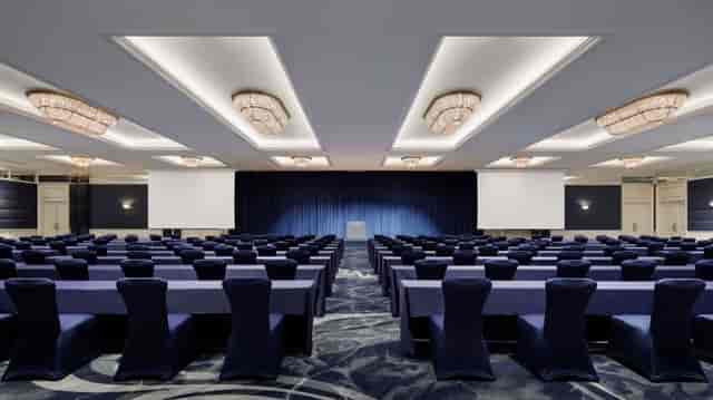 Schoolroom setup in The Westin Tokyo ballroom for corporate seminar or plenary session.