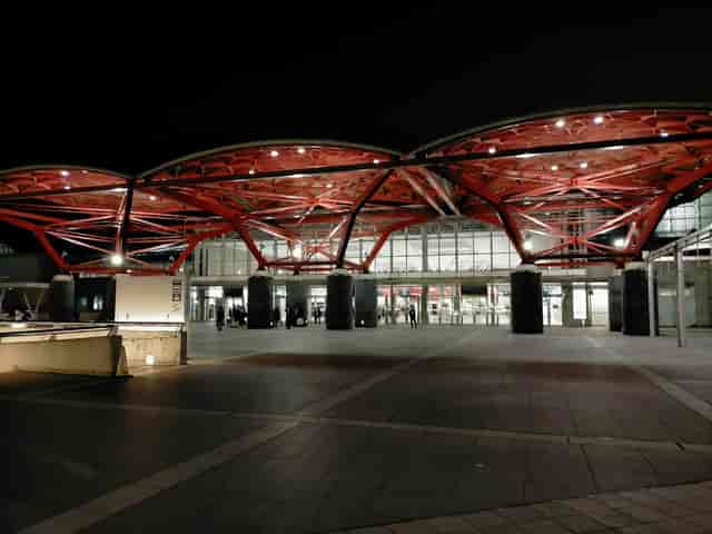 Makuhari Messe Hall 9 entrance with bold architecture, ideal for event venues and trade shows.
