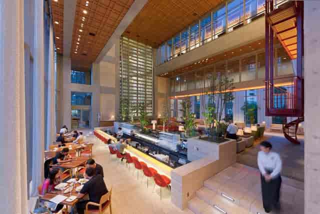 Winter Garden atrium at Tokyo American Club for upscale corporate networking and hospitality events.