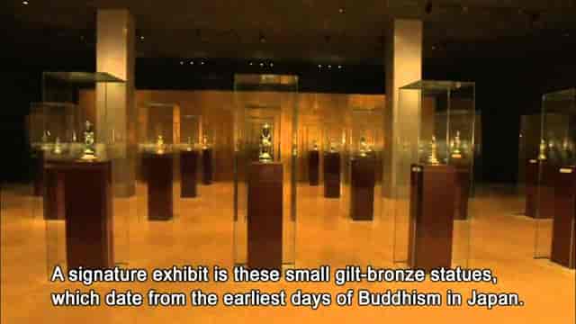 Gallery of Horyuji Treasures: Minimalist museum space for atmospheric evening event receptions.