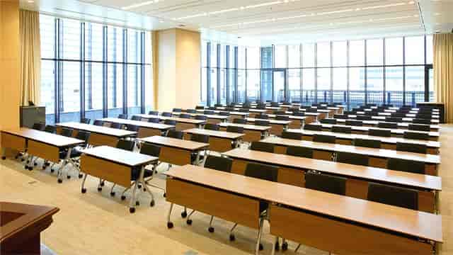 Akasaka Intercity Conference Center Room 301, classroom setup with natural light for seminars.