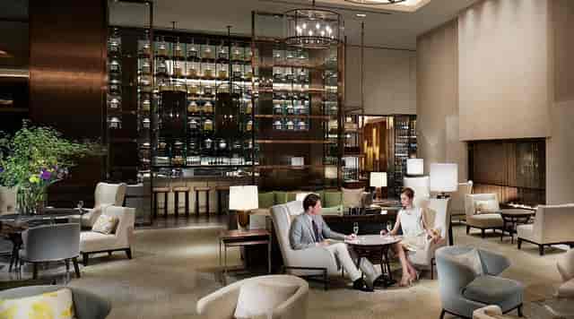 Sophisticated hotel lounge for VIP arrivals and corporate networking events.