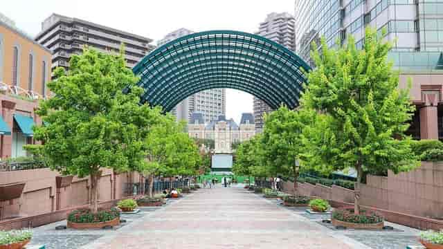 Weather-protected pedestrian walkway at Yebisu Garden Place, ideal for event pop-up activations.