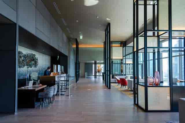 Contemporary luxury hotel lobby, The Blossom Hibiya, for VIP event registration or networking.