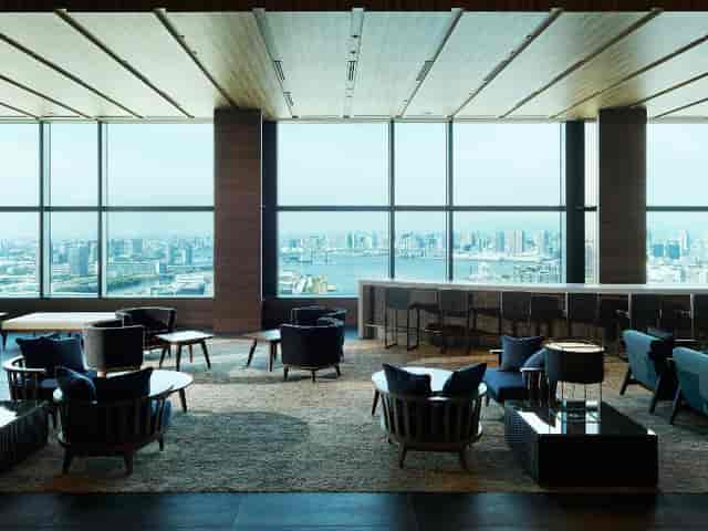 Luxury hotel lounge with panoramic views for VIP receptions and corporate events.