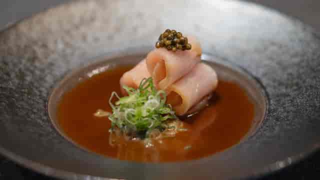 Elegant high-end plated starter for VIP gala or executive dinner at MORI NYC.