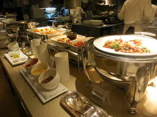 Tokyo Baycourt Club hotel buffet setup for corporate conference lunch and breakfast service.