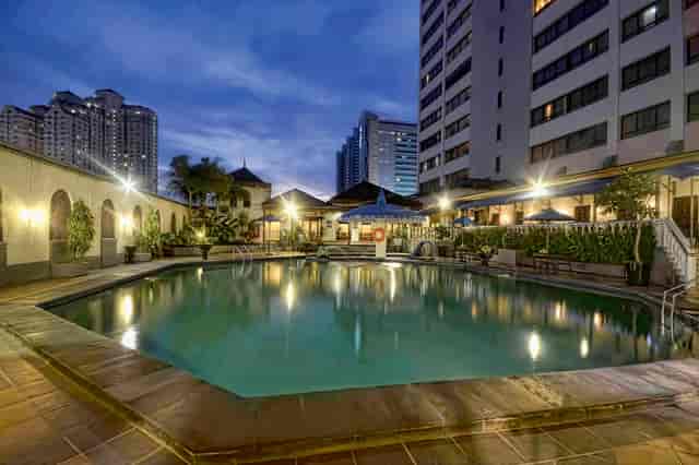 Outdoor pool deck at The Jayakarta SP Jakarta for evening cocktail receptions and networking events.