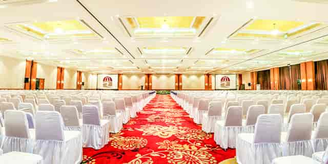 Grand Emerald Ballroom theater seating for corporate events and conference venue.