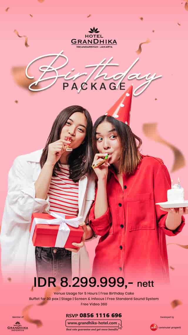 Grandhika Iskandarsyah Jakarta birthday event, vibrant celebration venue marketing.
