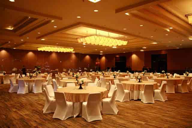 Grand ballroom banquet setup at Bali International Convention Centre for corporate events.
