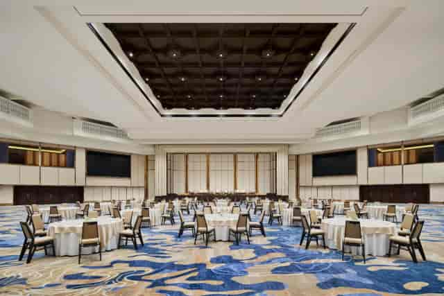Ballroom with coffered ceiling at Bali International Convention Centre for corporate event venue.