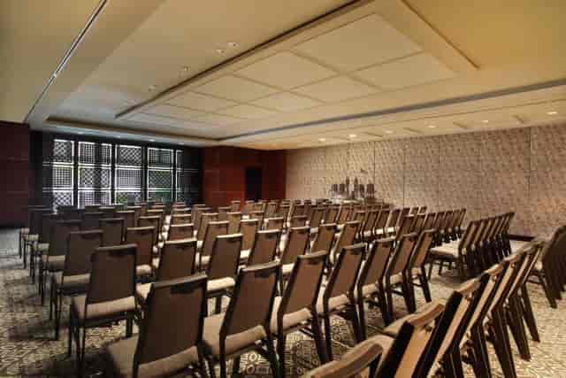 Theater-style dining area at Bali International Convention Centre for corporate seminars and events.