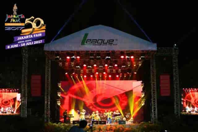 Gambir Expo Jakarta Fair outdoor stage with professional LED lighting for music festivals.