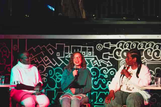 Panel discussion at Grow Hackney Wick cultural venue for creative events.
