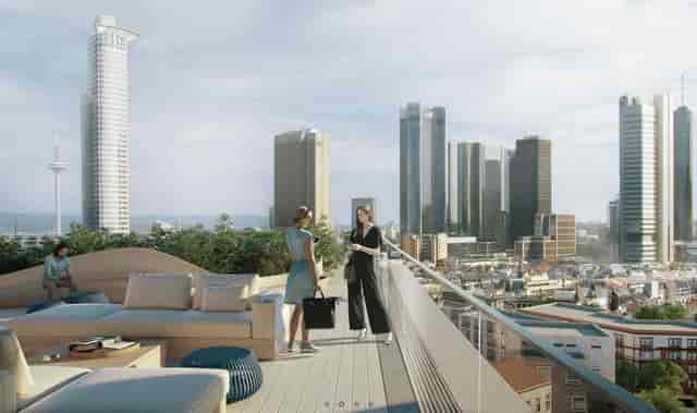 Executive rooftop terrace in Westend Tower Frankfurt for cocktail receptions and VIP networking.