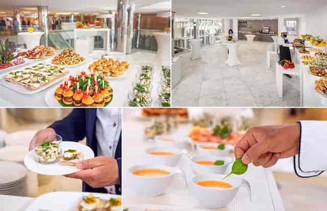 Corporate networking reception in Room K14, Fraport Conference Center with elegant cocktail rounds.