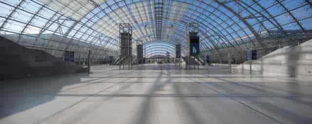 Central Entrance Hall at Leipziger Messe: bright atrium venue for trade shows and conferences.
