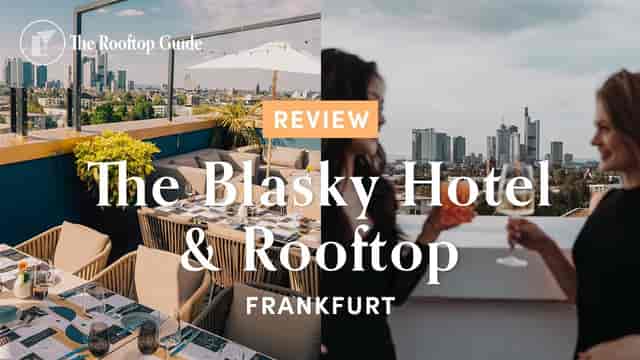 Rooftop bar at The Blasky Hotel Frankfurt, featuring skyline views for corporate events.