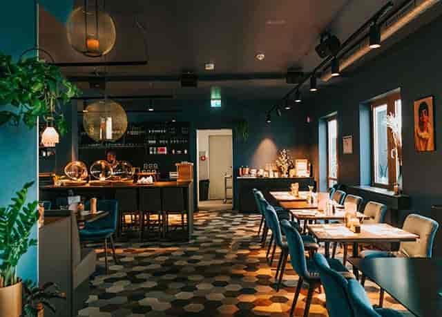 Rooftop terrace at The Blasky Hotel Frankfurt, featuring mood lighting for private networking events.