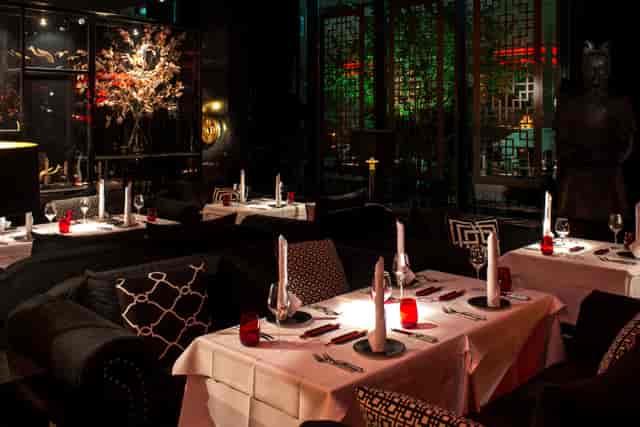 Private dining room at Zenzakan featuring plush lounge seating for corporate dinners and VIP events.