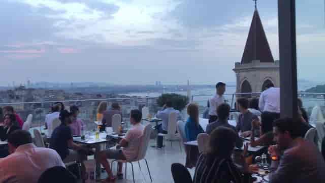 360 Istanbul rooftop bar at sunset for corporate reception and networking events.