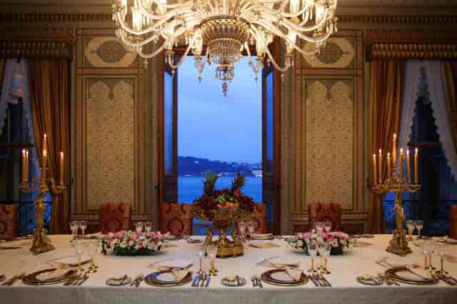 Enderun Ballroom at Çırağan Palace with Bosphorus view for luxury executive dinners and VIP meetings.