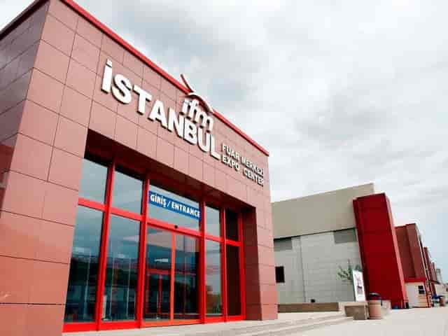 Exterior of Istanbul Expo Center, featuring a clear entrance for trade shows and exhibitions.