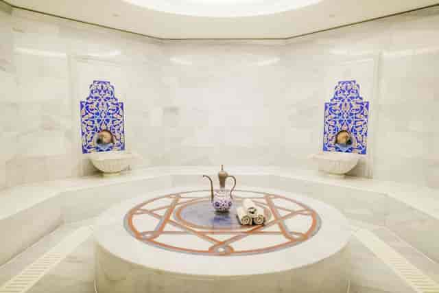 Luxury Turkish hammam at Pool Garden Istanbul Marriott Hotel Asia for corporate wellness retreats.