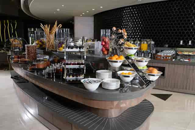 Breakfast buffet station in Hilton Istanbul Kozyatagi boardroom for hotel events and conferences.