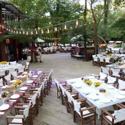 Henna & bachelorette party at Izoletta, featuring string lights for social reception events.