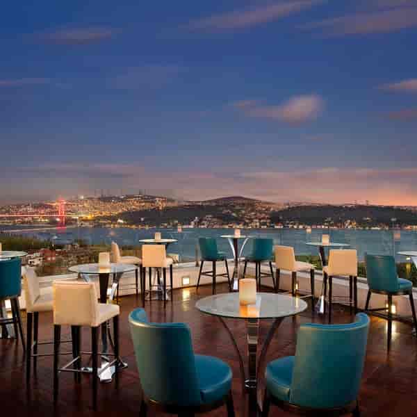 Rooftop cocktail reception at Summit Bar & Terrace with Bosphorus view for corporate networking.